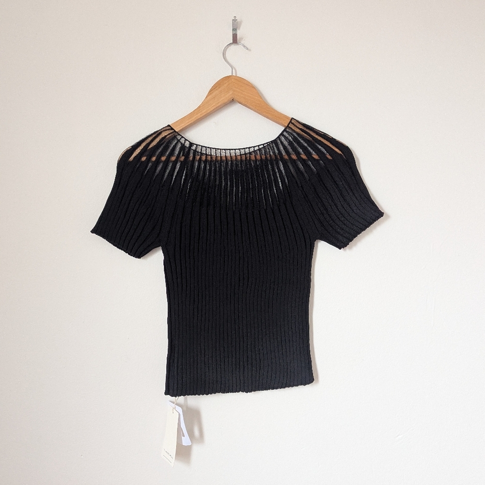 Commense Black Ribbed Blouse - Picture 5 of 6